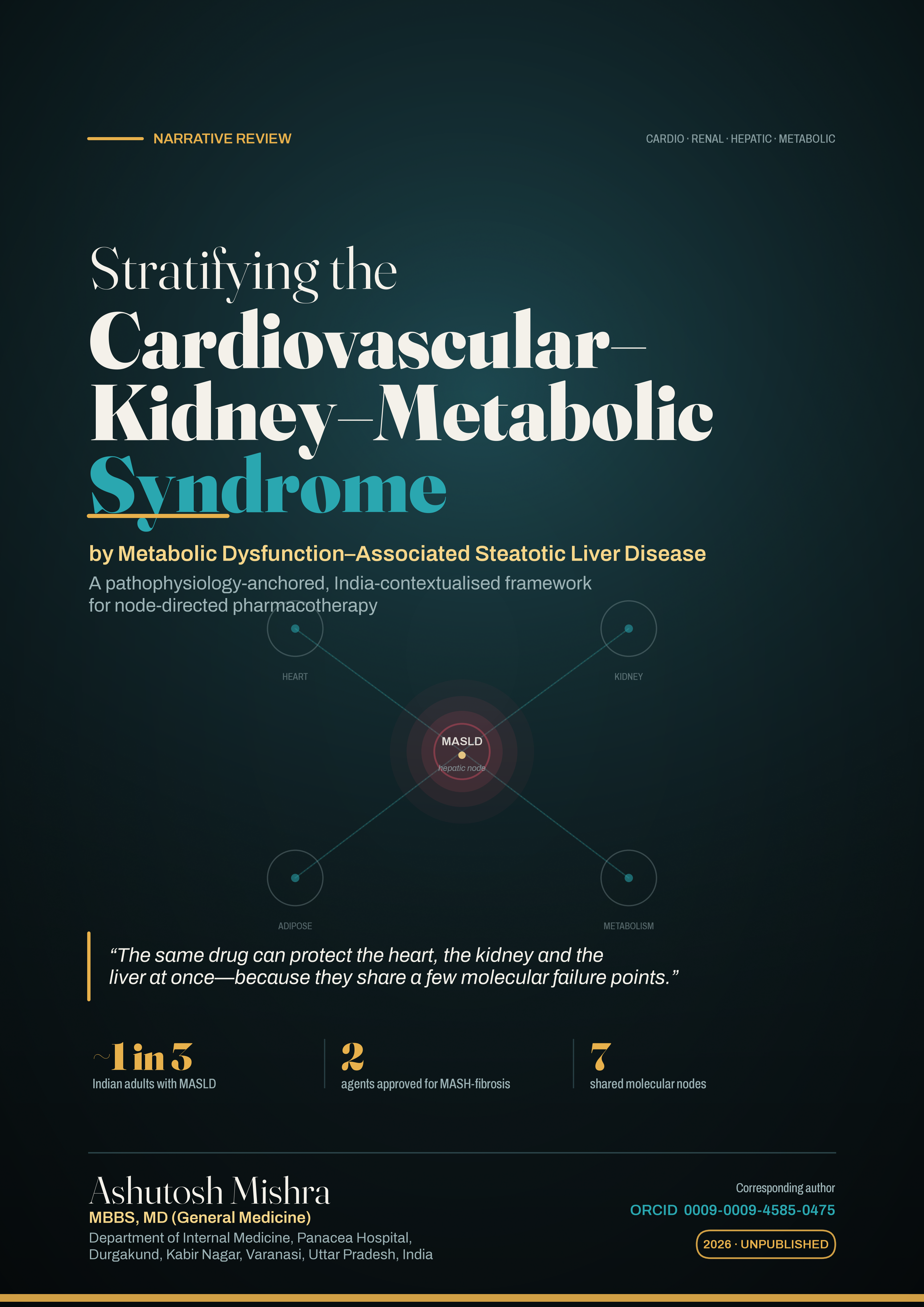 Stratifying Cardiovascular–Kidney–Metabolic Syndrome by Metabolic Dysfunction-Associated Steatotic Liver Disease: A Pathophysiology-Anchored, India-Contextualised Framework for Node-Directed Pharmacotherapy